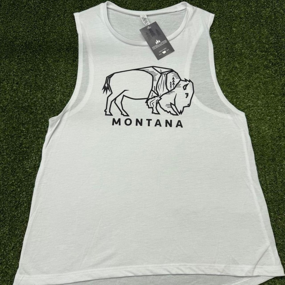 New with Tags Montana Buffalo Sheer White Tank Top Outdoor Scoop Neck Cutoff XL